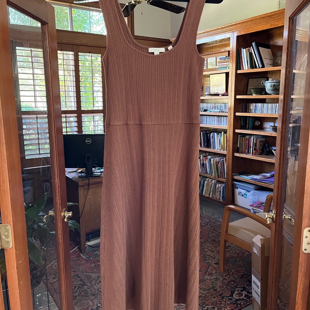 Vince. Scoop neck sweater dress in chocolate brown